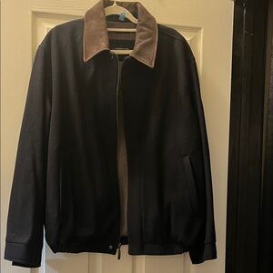 Mens Claiborne Black Jacket with Brown Suede Collar